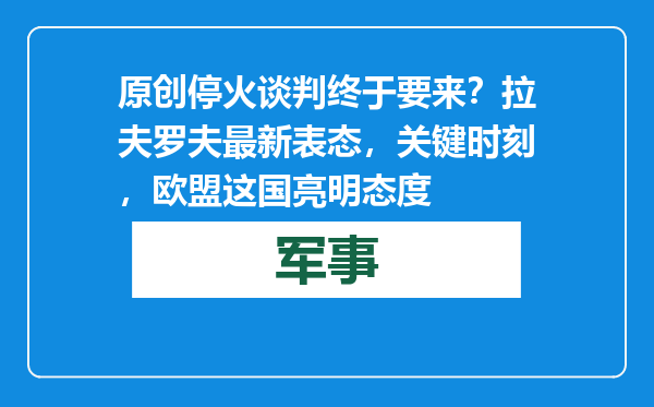 原创            停火谈判终于要来？拉夫罗夫最新表态，关键时刻，欧盟这国亮明态度