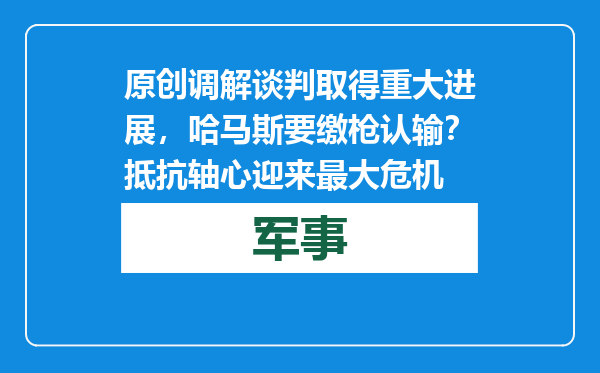 原创            调解谈判取得重大进展，哈马斯要缴枪认输？抵抗轴心迎来最大危机