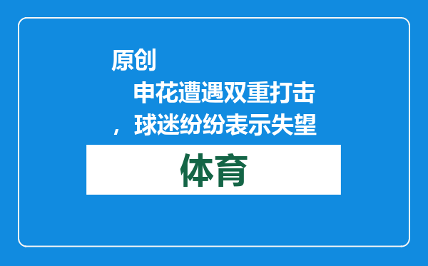 原创            申花遭遇双重打击，球迷纷纷表示失望