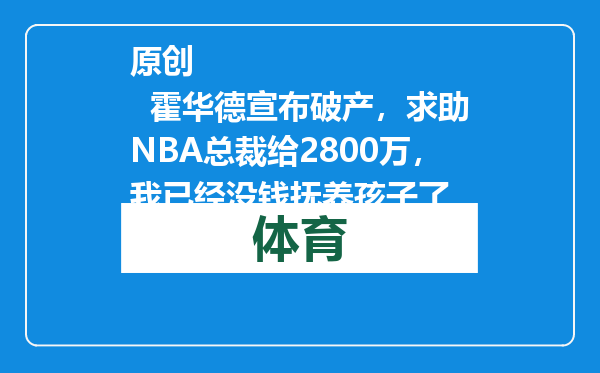 原创            霍华德宣布破产，求助NBA总裁给2800万，我已经没钱抚养孩子了