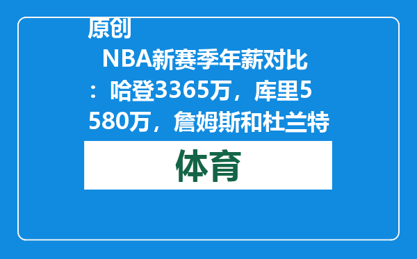 原创            NBA新赛季年薪对比：哈登3365万，库里5580万，詹姆斯和杜兰特呢