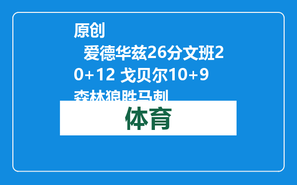 原创            爱德华兹26分文班20+12 戈贝尔10+9森林狼胜马刺