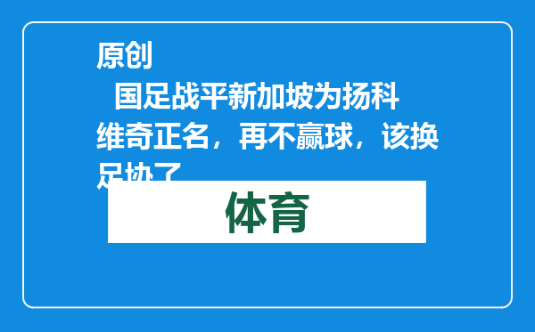 原创            国足战平新加坡为扬科维奇正名，再不赢球，该换足协了