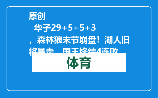 原创            华子29+5+5+3，森林狼末节崩盘！湖人旧将暴走，国王终结4连败