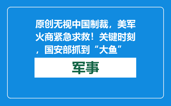 原创            无视中国制裁，美军火商紧急求救！关键时刻，国安部抓到“大鱼”
