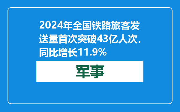 2024年全国铁路旅客发送量首次突破43亿人次，同比增长11.9%