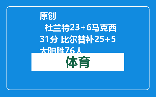 原创            杜兰特23+6马克西31分 比尔替补25+5太阳胜76人