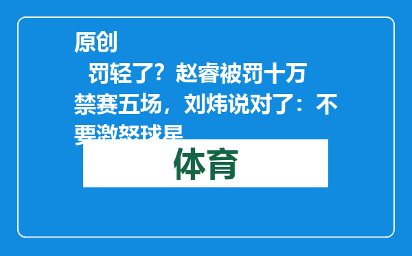 原创            罚轻了？赵睿被罚十万禁赛五场，刘炜说对了：不要激怒球星