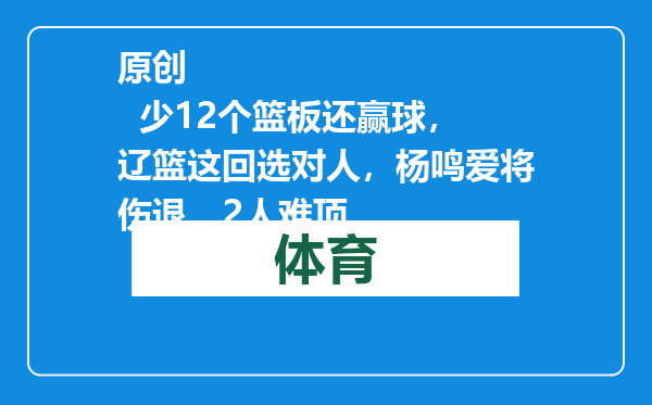 原创            少12个篮板还赢球，辽篮这回选对人，杨鸣爱将伤退，2人难顶
