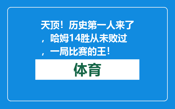 天顶！历史第一人来了，哈姆14胜从未败过，一局比赛的王！