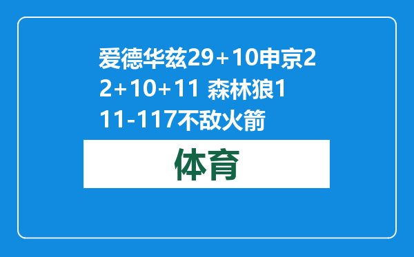 爱德华兹29+10申京22+10+11 森林狼111-117不敌火箭