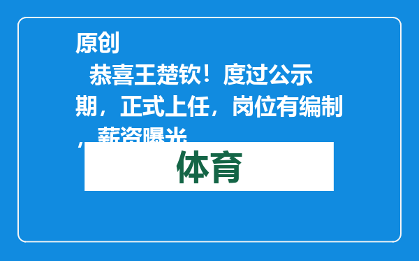 原创            恭喜王楚钦！度过公示期，正式上任，岗位有编制，薪资曝光