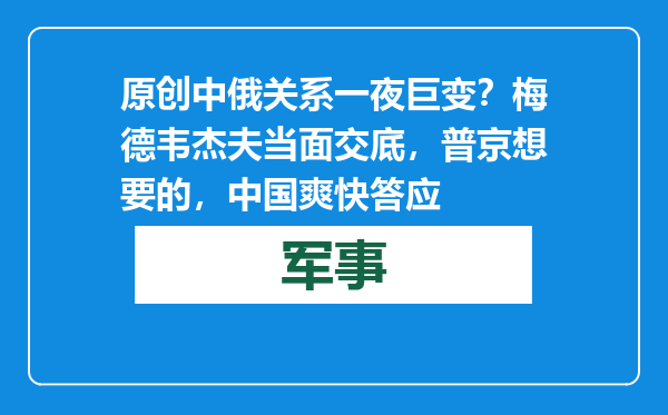 原创            中俄关系一夜巨变？梅德韦杰夫当面交底，普京想要的，中国爽快答应