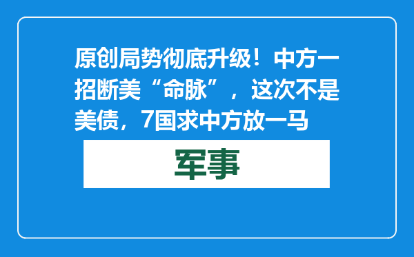 原创            局势彻底升级！中方一招断美“命脉”，这次不是美债，7国求中方放一马