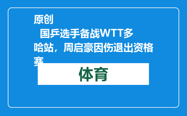 原创            国乒选手备战WTT多哈站，周启豪因伤退出资格赛
