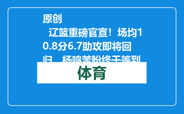 原创            辽篮重磅官宣！场均10.8分6.7助攻即将回归，杨鸣苦盼终于等到