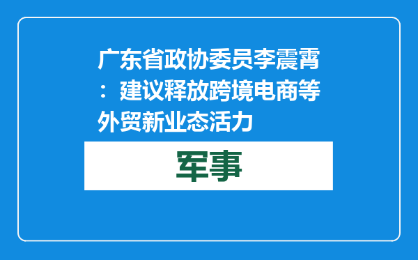 广东省政协委员李震霄：建议释放跨境电商等外贸新业态活力