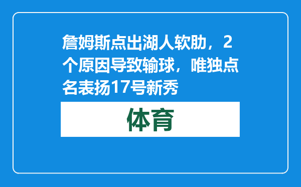 詹姆斯点出湖人软肋，2个原因导致输球，唯独点名表扬17号新秀