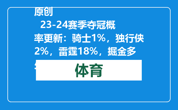 原创            23-24赛季夺冠概率更新：骑士1%，独行侠2%，雷霆18%，掘金多少呢
