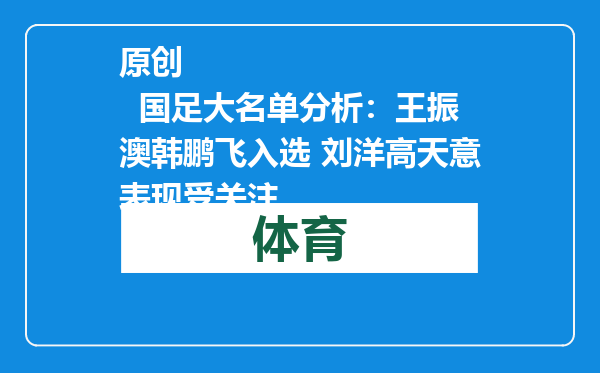 原创            国足大名单分析：王振澳韩鹏飞入选 刘洋高天意表现受关注