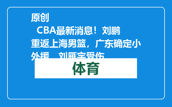原创            CBA最新消息！刘鹏重返上海男篮，广东确定小外援，刘雁宇受伤