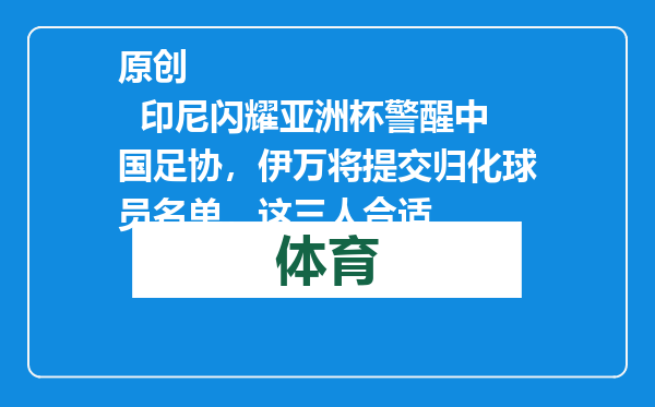 原创            印尼闪耀亚洲杯警醒中国足协，伊万将提交归化球员名单，这三人合适