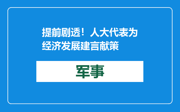 提前剧透！人大代表为经济发展建言献策