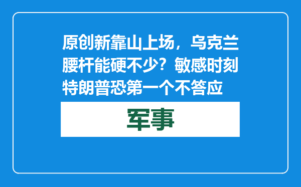 原创            新靠山上场，乌克兰腰杆能硬不少？敏感时刻特朗普恐第一个不答应