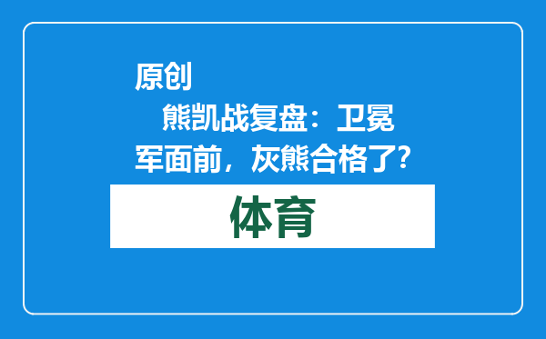 原创            熊凯战复盘：卫冕军面前，灰熊合格了？