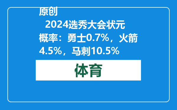 原创            2024选秀大会状元概率：勇士0.7%，火箭4.5%，马刺10.5%，湖人呢