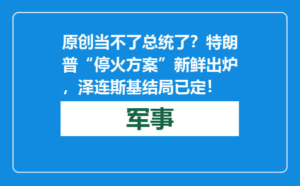 原创            当不了总统了？特朗普“停火方案”新鲜出炉，泽连斯基结局已定！