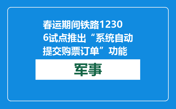 春运期间铁路12306试点推出“系统自动提交购票订单”功能