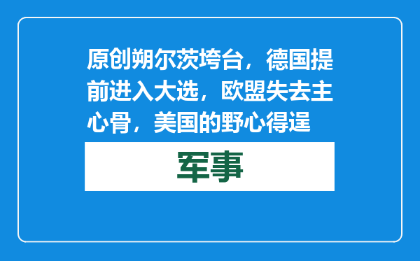 原创            朔尔茨垮台，德国提前进入大选，欧盟失去主心骨，美国的野心得逞