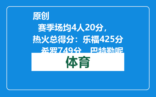 原创            赛季场均4人20分，热火总得分：乐福425分，希罗749分，巴特勒呢