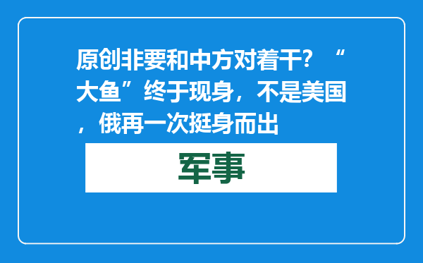 原创            非要和中方对着干？“大鱼”终于现身，不是美国，俄再一次挺身而出