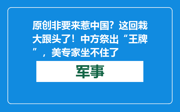 原创            非要来惹中国？这回栽大跟头了！中方祭出“王牌”，美专家坐不住了