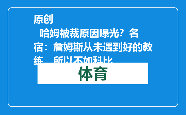 原创            哈姆被裁原因曝光？名宿：詹姆斯从未遇到好的教练，所以不如科比