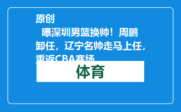原创            曝深圳男篮换帅！周鹏卸任，辽宁名帅走马上任，重返CBA赛场