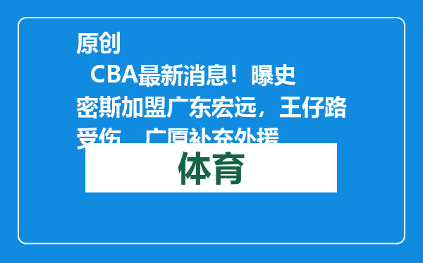 原创            CBA最新消息！曝史密斯加盟广东宏远，王仔路受伤，广厦补充外援