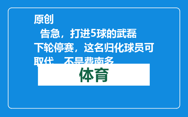 原创            告急，打进5球的武磊下轮停赛，这名归化球员可取代，不是费南多
