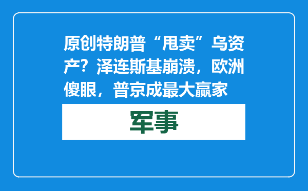 原创            特朗普“甩卖”乌资产？泽连斯基崩溃，欧洲傻眼，普京成最大赢家