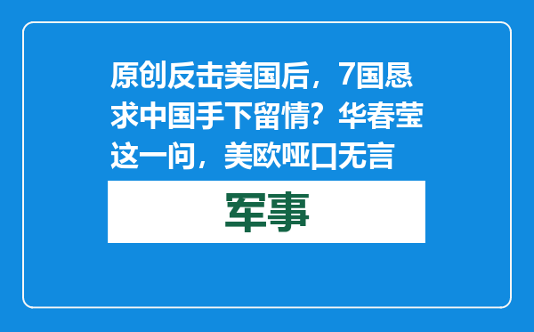 原创            反击美国后，7国恳求中国手下留情？华春莹这一问，美欧哑口无言