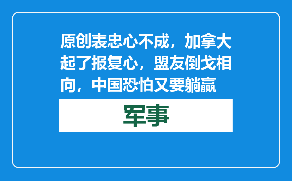 原创            表忠心不成，加拿大起了报复心，盟友倒戈相向，中国恐怕又要躺赢