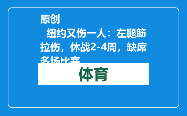 原创            纽约又伤一人：左腿筋拉伤，休战2-4周，缺席多场比赛