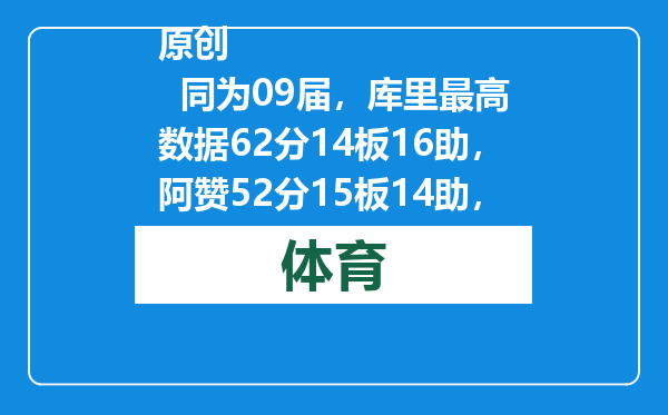 原创            同为09届，库里最高数据62分14板16助，阿赞52分15板14助，哈登呢