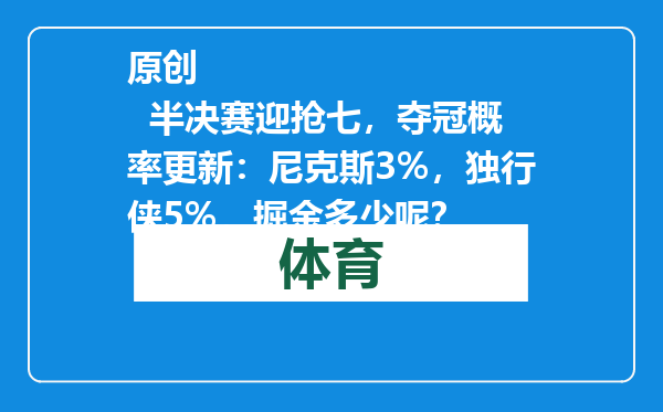 原创            半决赛迎抢七，夺冠概率更新：尼克斯3%，独行侠5%，掘金多少呢？