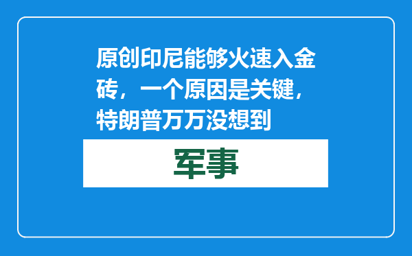 原创            印尼能够火速入金砖，一个原因是关键，特朗普万万没想到