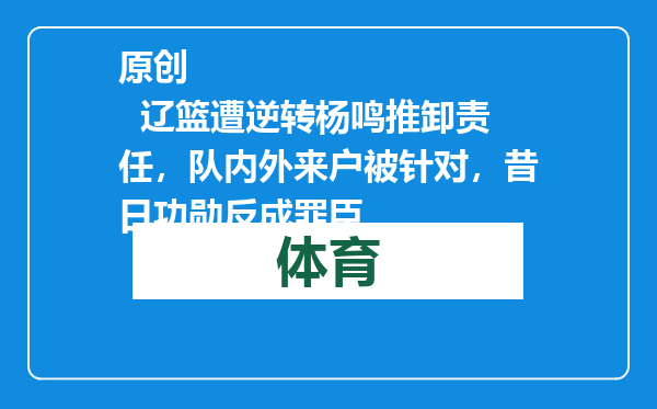 原创            辽篮遭逆转杨鸣推卸责任，队内外来户被针对，昔日功勋反成罪臣