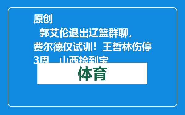 原创            郭艾伦退出辽篮群聊，费尔德仅试训！王哲林伤停3周，山西捡到宝