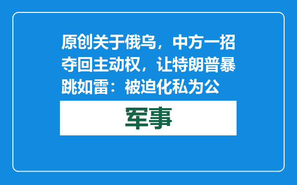 原创            关于俄乌，中方一招夺回主动权，让特朗普暴跳如雷：被迫化私为公
